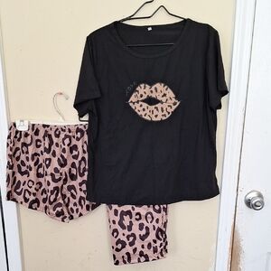 SHEIN Black and Leopard Print Pajama Set